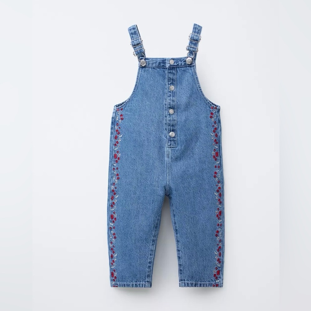 Zara Blue and Red Overalls with Modern Decorative Details